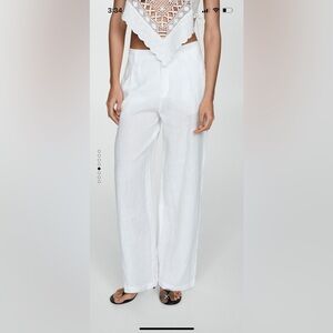 Mango Elegant White Linen Pants